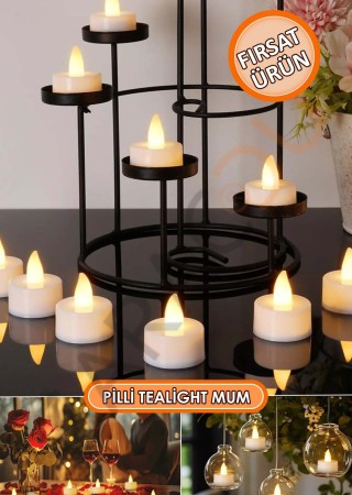 Ledli Tealight Mum Sarı Işık Pilli 5 Adet