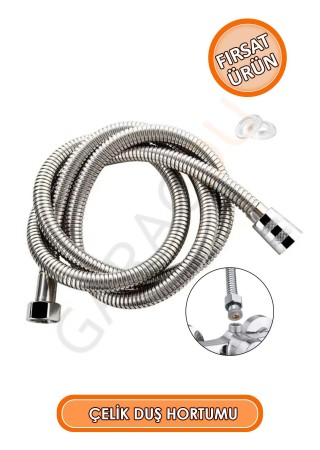 Paslanmaz Kırılmaz Çelik Örgülü Duş Hortumu, Banyo Hortumu 1,50 Metre