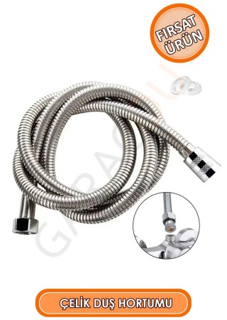 Paslanmaz Kırılmaz Çelik Örgülü Duş Hortumu, Banyo Hortumu 1,50 Metre