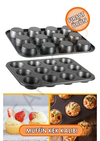 Metal Yapışmaz 12'li Muffin Kek Kalıbı Cupcake Kalıbı - Dayanıklı ve Çok Amaçlı Fırın Kalıbı