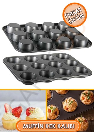 Metal Yapışmaz 12'li Muffin Kek Kalıbı Cupcake Kalıbı - Dayanıklı ve Çok Amaçlı Fırın Kalıbı