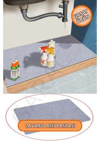Mutfak ve Banyo Dolabı Lavabo Musluk Altı Su Emici Matı Su Önleyici Mat Paspas Gri 50x80 cm
