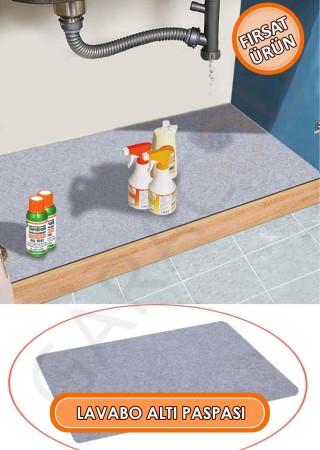 Mutfak ve Banyo Dolabı Lavabo Musluk Altı Su Emici Matı Su Önleyici Mat Paspas Gri 50x80 cm