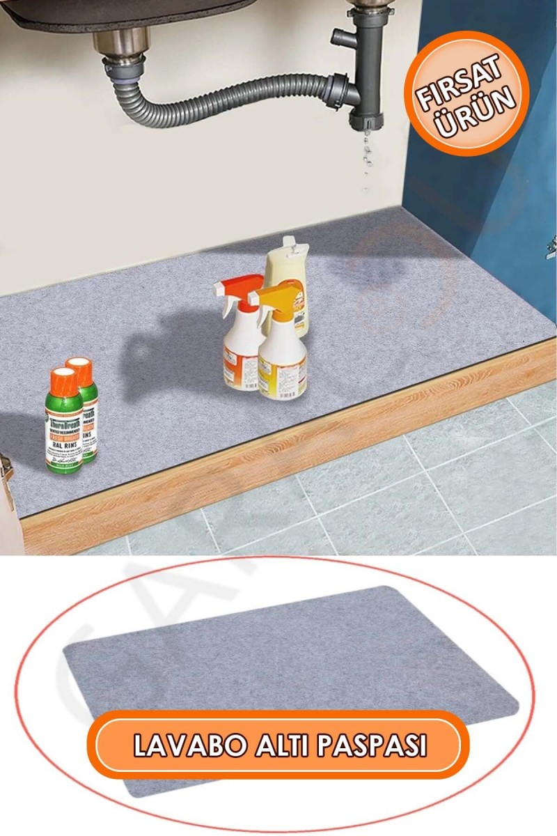 Mutfak ve Banyo Dolabı Lavabo Musluk Altı Su Emici Matı Su Önleyici Mat Paspas Gri 50x80 cm Mutfak ve Banyo Dolabı Lavabo Musluk Altı Su Emici Matı Su Önleyici Mat Paspas Gri 50x80 cm