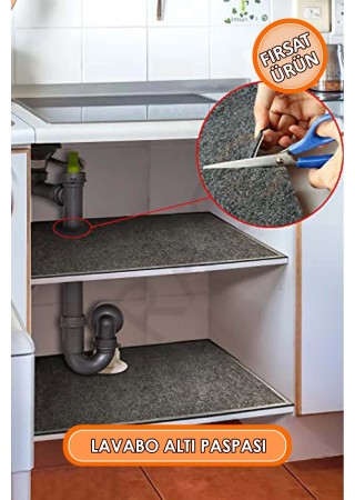 Mutfak ve Banyo Dolabı Lavabo Musluk Altı Su Emici Matı Su Önleyici Mat Paspas Antrasit 50x80 cm
