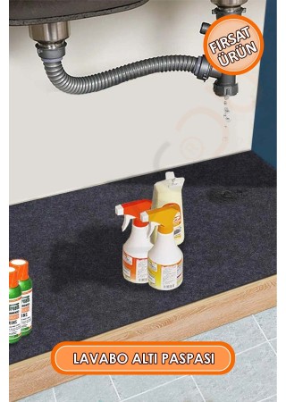 Mutfak ve Banyo Dolabı Lavabo Musluk Altı Su Emici Matı Su Önleyici Mat Paspas Antrasit 50x80 cm