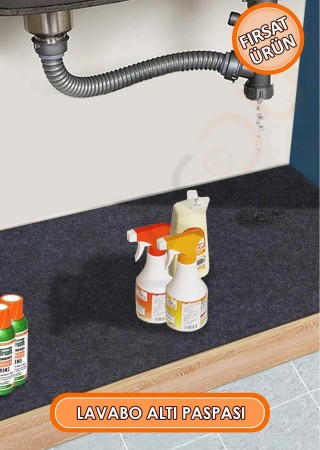 Mutfak ve Banyo Dolabı Lavabo Musluk Altı Su Emici Matı Su Önleyici Mat Paspas Antrasit 50x80 cm