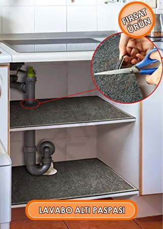 Mutfak ve Banyo Dolabı Lavabo Musluk Altı Su Emici Matı Su Önleyici Mat Paspas Gri 50x80 cm