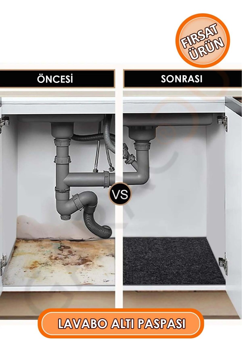 Mutfak ve Banyo Dolabı Lavabo Musluk Altı Su Emici Matı Su Önleyici Mat Paspas Gri 50x80 cm Mutfak ve Banyo Dolabı Lavabo Musluk Altı Su Emici Matı Su Önleyici Mat Paspas Gri 50x80 cm