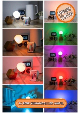 Uzaktan Kumandalı Renk Değiştiren Led Ampul Beyaz Dahil 16 Renk Seçenekli Renkli Gece Lambası
