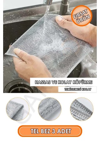 Çizdirmez Bulaşık Teli Süngeri, Banyo Lavabo Ovucu Tel, Çift Katmanlı Çok Amaçlı Tel Bez 3 Adet