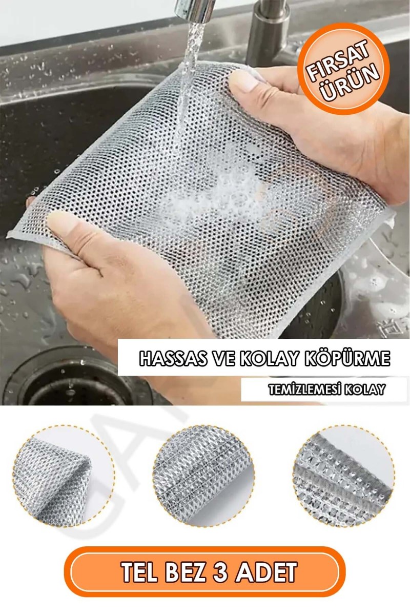 Çizdirmez Bulaşık Teli Süngeri, Banyo Lavabo Ovucu Tel, Çift Katmanlı Çok Amaçlı Tel Bez 3 Adet Çizdirmez Bulaşık Teli Süngeri, Banyo Lavabo Ovucu Tel, Çift Katmanlı Çok Amaçlı Tel Bez 3 Adet