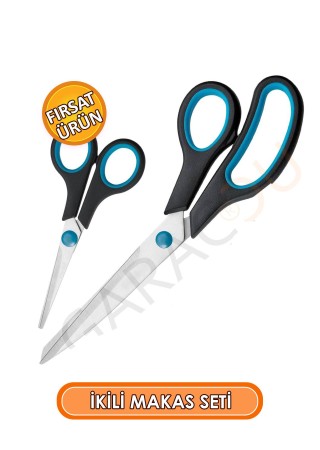 Paslanmaz Çelik Terzi Makası 2'li Set Büyük 21.5 Cm Küçük 14 Cm Okul, Terzi, Mutfak Makası
