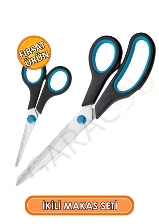 Paslanmaz Çelik Terzi Makası 2'li Set Büyük 21.5 Cm Küçük 14 Cm Okul, Terzi, Mutfak Makası
