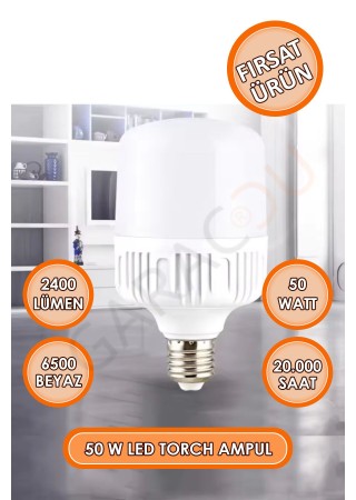 50 Watt Torch Led Büyük Boy Ampul Beyaz Işık Tasarruflu Ampül E27 Normal Duy 1 Adet