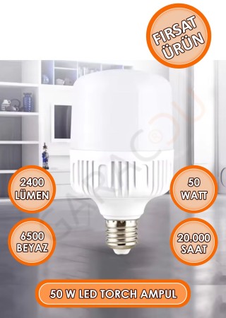50 Watt Torch Led Büyük Boy Ampul Beyaz Işık Tasarruflu Ampül E27 Normal Duy 1 Adet