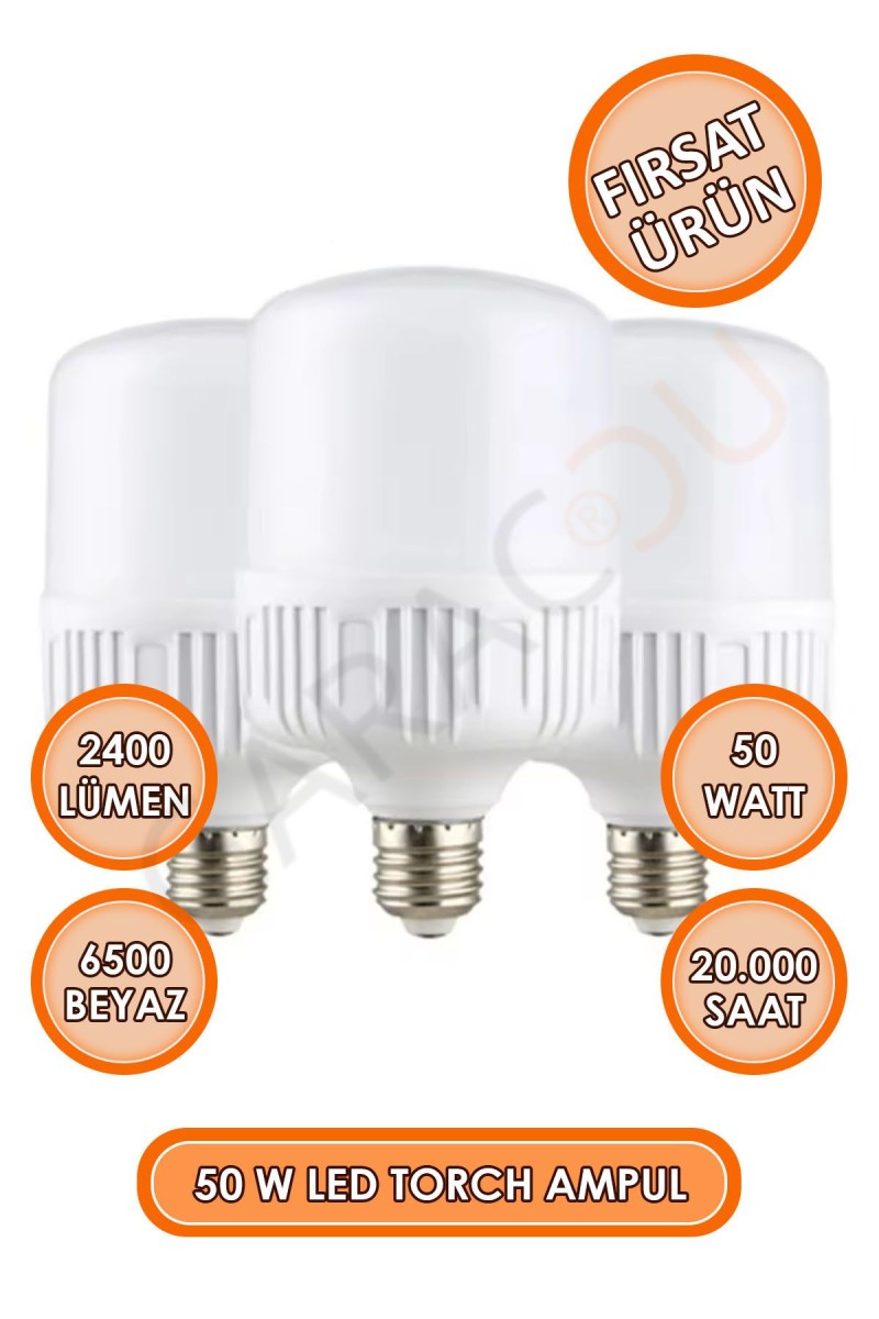 50 Watt Torch Led Büyük Boy Ampul Beyaz Işık Tasarruflu Ampül E27 Normal Duy 1 Adet 50 Watt Torch Led Büyük Boy Ampul Beyaz Işık Tasarruflu Ampül E27 Normal Duy 1 Adet