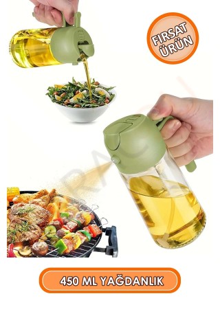 Püskürtmeli ve Dökmeli 2 Özellik 1 Arada Cam Yağdanlık 450 ml 1 Adet, Kapak Rengi Değişebilir