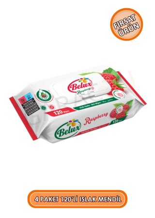 Islak Havlu Mendil 120'li 4 Paket 480 Yaprak - Gül Kokulu, Ahududulu, Zeytin Yağlı ve Limonlu