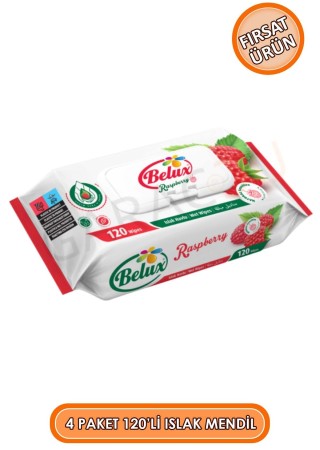 Islak Havlu Mendil 120'li 4 Paket 480 Yaprak - Gül Kokulu, Ahududulu, Zeytin Yağlı ve Limonlu