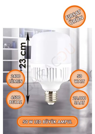50 Watt Torch Led Büyük Boy Ampul Beyaz Işık Tasarruflu Ampül E27 Normal Duy 1 Adet
