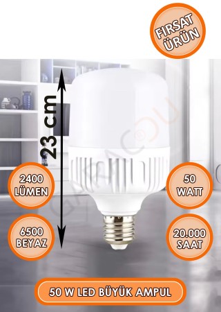 50 Watt Torch Led Büyük Boy Ampul Beyaz Işık Tasarruflu Ampül E27 Normal Duy 1 Adet
