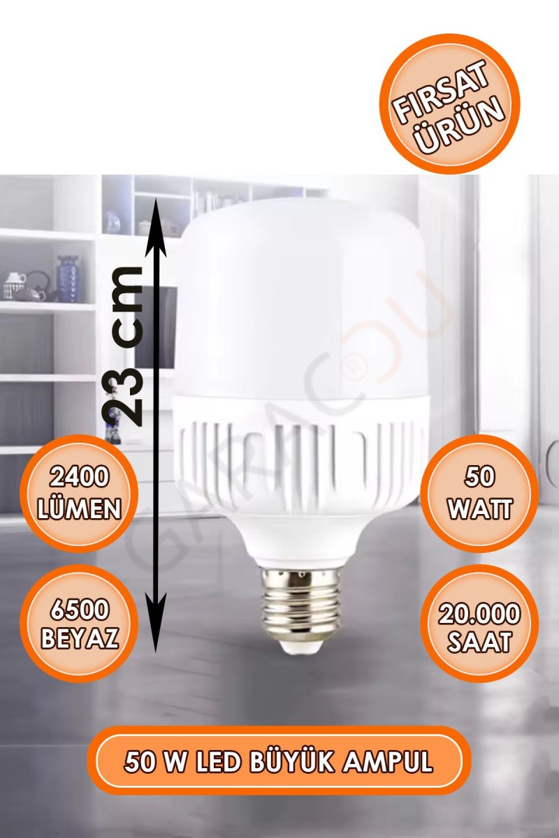 50 Watt Torch Led Büyük Boy Ampul Beyaz Işık Tasarruflu Ampül E27 Normal Duy 1 Adet 50 Watt Torch Led Büyük Boy Ampul Beyaz Işık Tasarruflu Ampül E27 Normal Duy 1 Adet