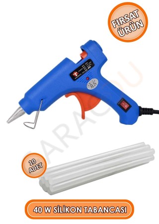 Kaliteli Anahtar Korumalı 40W Kalın Sıcak Silikon Tabancası + 10 Adet Kalın Mum Silikon Çubuk