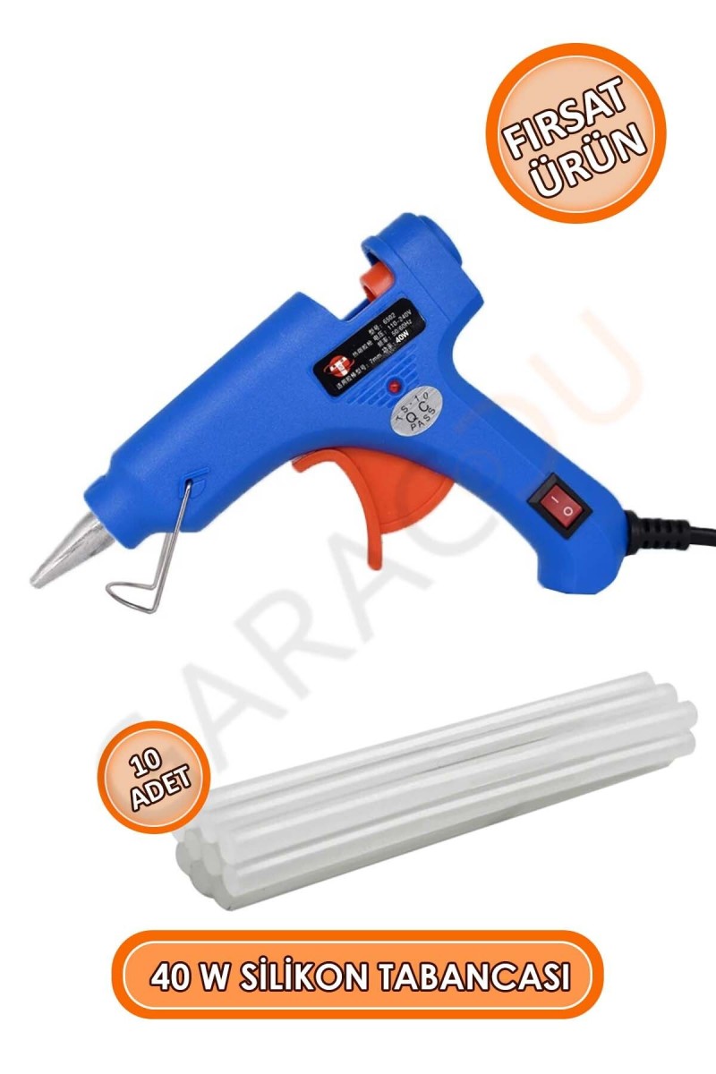 Kaliteli Anahtar Korumalı 40W Kalın Sıcak Silikon Tabancası + 10 Adet Kalın Mum Silikon Çubuk Kaliteli Anahtar Korumalı 40W Kalın Sıcak Silikon Tabancası + 10 Adet Kalın Mum Silikon Çubuk