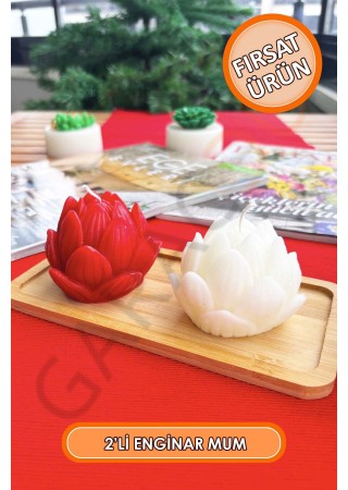 2'li Kokusuz Dekor Enginar Mum 5 cm Kırmızı Beyaz