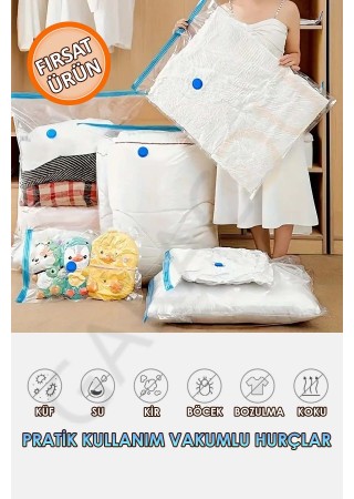 Kalın Vakumlu Hurç Yorgan Hurcu Valiz Düzenleyici Gardırop Düzenleyici Vakumlu Poşet 55x90 cm