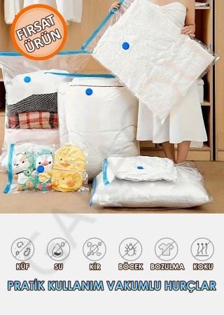 Kalın Vakumlu Hurç Yorgan Hurcu Valiz Düzenleyici Gardırop Düzenleyici Vakumlu Poşet 55x90 cm