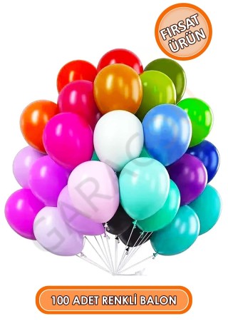 Rengarenk Balonlar 100 Adet Karışık Renkli Balon 9-A