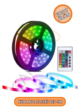 Kumandalı 5 Metre Şerit Led İç ve Dış Mekan İçin Yapışkanlı Aydınlatma Led