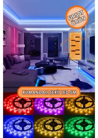 Kumandalı 5 Metre Şerit Led İç ve Dış Mekan İçin Yapışkanlı Aydınlatma Led
