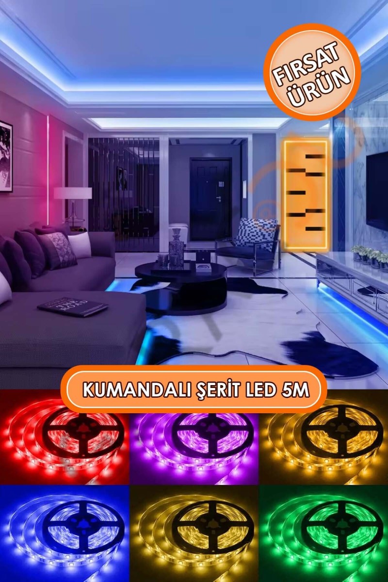 Kumandalı 5 Metre Şerit Led İç ve Dış Mekan İçin Yapışkanlı Aydınlatma Led Kumandalı 5 Metre Şerit Led İç ve Dış Mekan İçin Yapışkanlı Aydınlatma Led