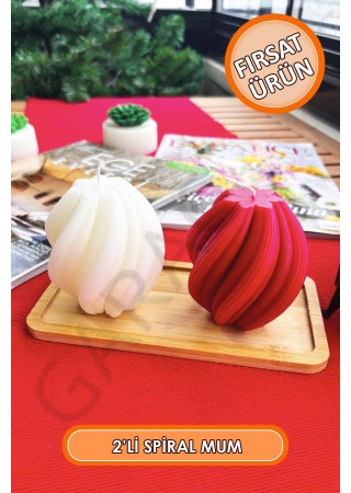 2'li Kokusuz Dekor Spiral Mum Beyaz Kırmızı