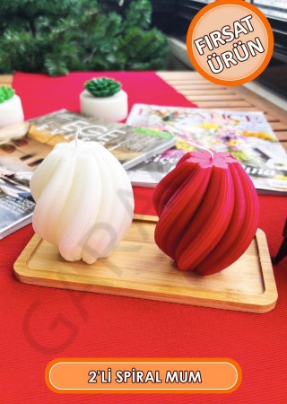 2'li Kokusuz Dekor Spiral Mum Beyaz Kırmızı