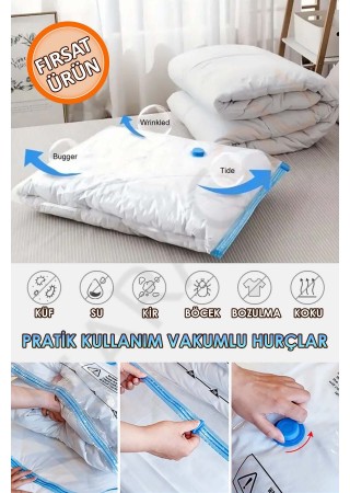 Kalın Vakumlu Hurç Yorgan Hurcu Valiz Düzenleyici Gardırop Düzenleyici Vakumlu Poşet 80x100 cm