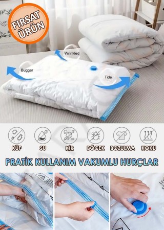 Kalın Vakumlu Hurç Yorgan Hurcu Valiz Düzenleyici Gardırop Düzenleyici Vakumlu Poşet 80x100 cm