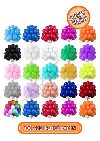 Rengarenk Balonlar 100 Adet Karışık Renkli Balon 9-A
