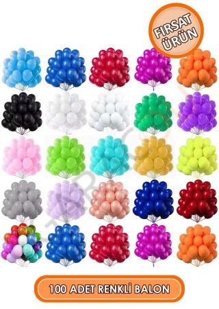 Rengarenk Balonlar 100 Adet Karışık Renkli Balon 9-A