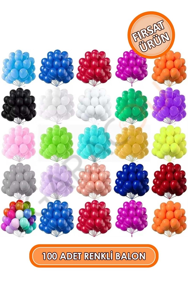 Rengarenk Balonlar 100 Adet Karışık Renkli Balon 9-A Rengarenk Balonlar 100 Adet Karışık Renkli Balon 9-A