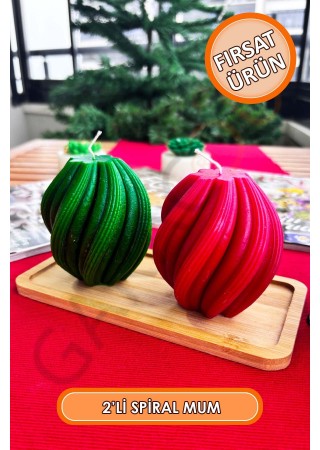 2'li Kokusuz Dekor Spiral Mum Yeşil Kırmızı