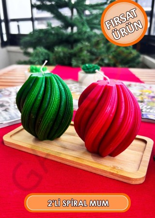 2'li Kokusuz Dekor Spiral Mum Yeşil Kırmızı