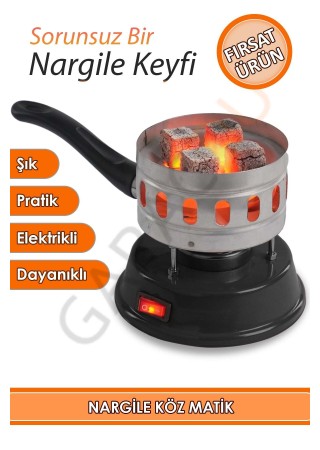 Elektrikli Nargile Köz Matik ve Kamp Kahve Ocağı Makinesi Siyah