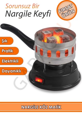 Elektrikli Nargile Köz Matik ve Kamp Kahve Ocağı Makinesi Siyah