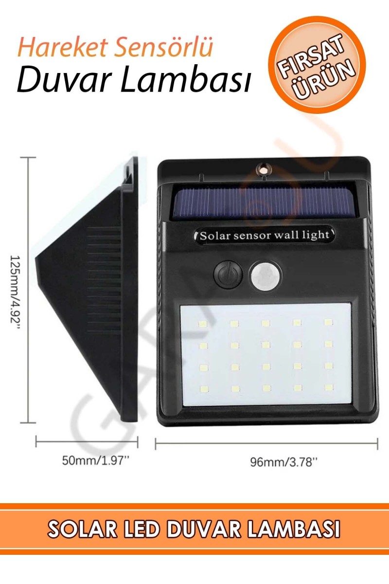 Güneş Enerjili Karanlık ve Hareket Sensörlü 20 Ledli Duvar Lambası Suya Dayanıklı Beyaz Işık Güneş Enerjili Karanlık ve Hareket Sensörlü 20 Ledli Duvar Lambası Suya Dayanıklı Beyaz Işık