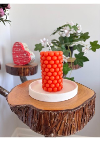 Bubble Silindir Kütük Mum 9 cm Kokusuz Turuncu 1 Adet