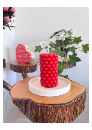 Bubble Silindir Kütük Mum 9 cm Kokusuz Kırmızı 1 Adet